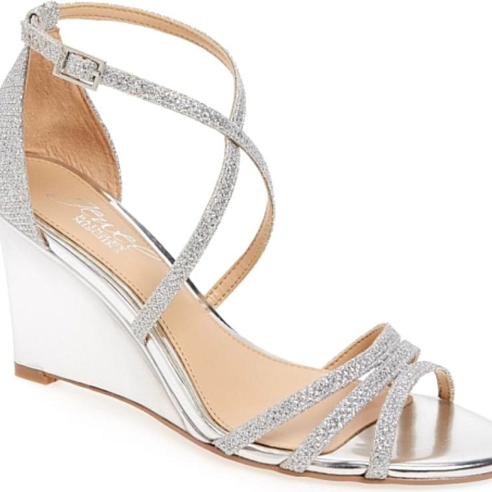Badgley Mischka Jewel mirror silver wedge heels